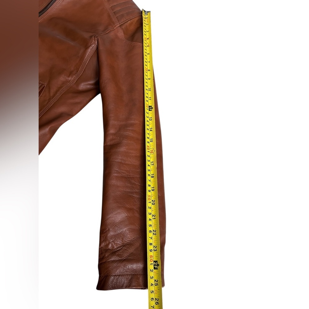Zara Unisex Biker Leather Jacket – Tan/Cognac, Size Small Like New - Picture 13 of 14